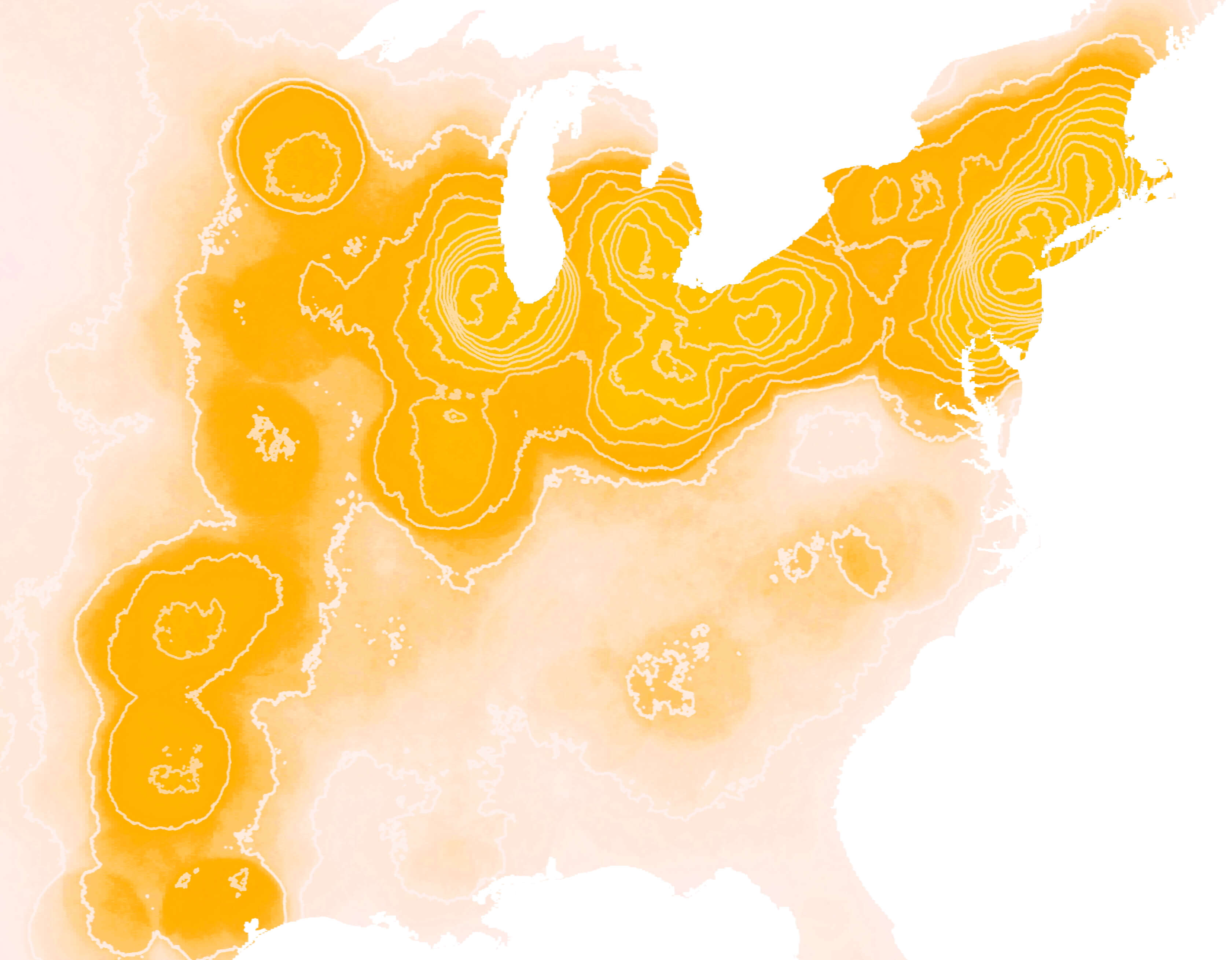 Heat Map of Eastern United States Showing Targeted Business Areas by Density of Clients in each Location