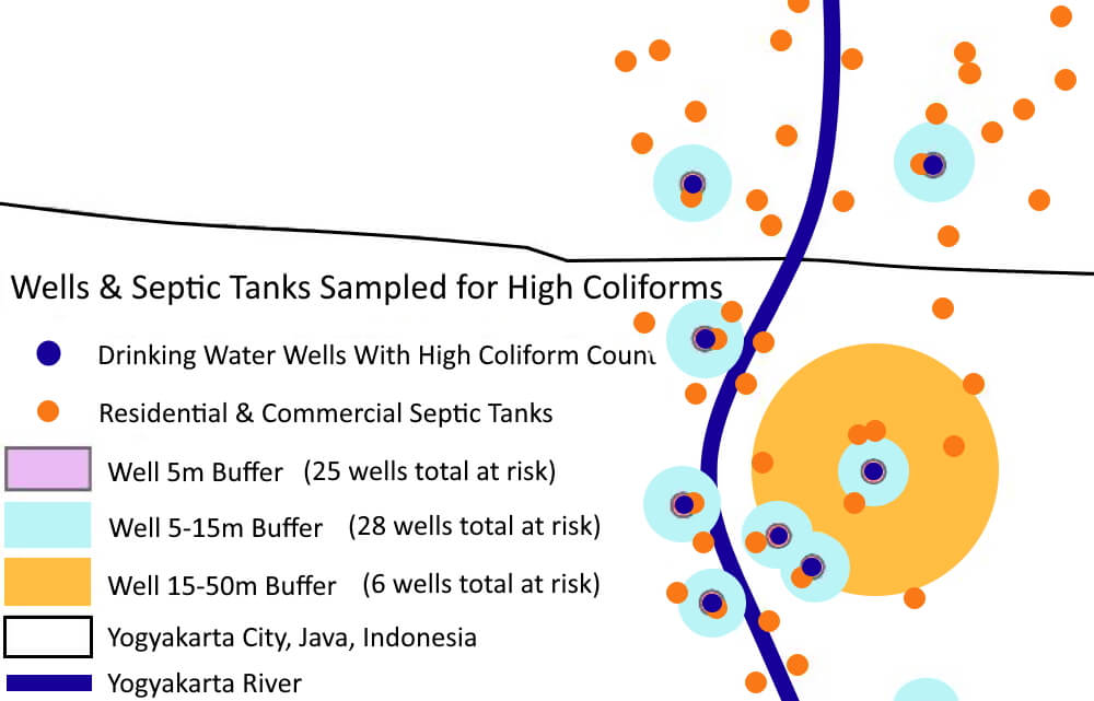 Map of Wells and Septic Tanks Sampled for High Coliforms Near Indonesia's Yogyakarta River